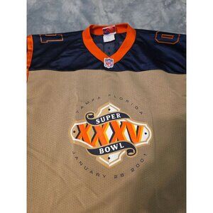 Super Bowl XXXV 2001 Tampa Florida Majestic Jersey L Brown Orange Blue